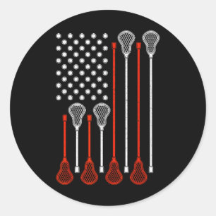 Lacrosse American Flag – Usa Patriotic Lax  Classic Round Sticker