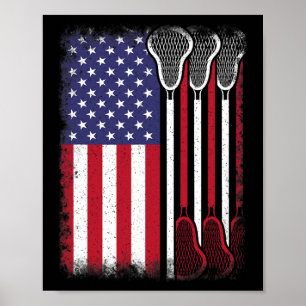 Lacrosse American Flag Vintage Lacrosse Player Poster