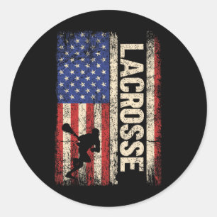 Lacrosse American Us Flag Sport Team Players Stick Classic Round Sticker