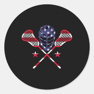 Lacrosse American Usa Flag 4th Of July Lax Player  Classic Round Sticker