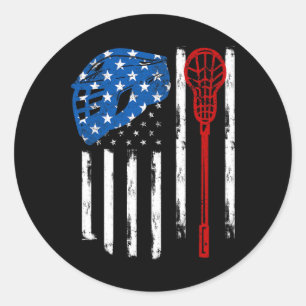 Lacrosse American Vintage Flag Lax Helmet Stick 4t Classic Round Sticker