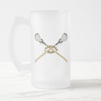 Lacrosse Boss Crossed Sticks Frosted Glass Beer Mug