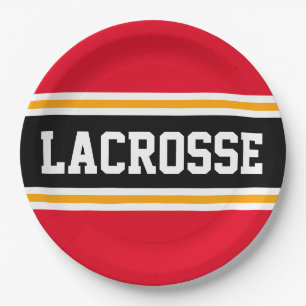 LACROSSE Bright Red Black Yellow Racing Stripes Paper Plate