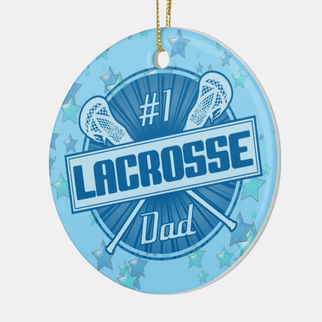 Lacrosse Christmas Ornament, #1 Lax Dad Ceramic Tree Decoration (Left)