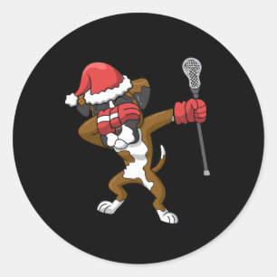 Lacrosse Dabbing Boxer Dog Lax Christmas Sports Classic Round Sticker
