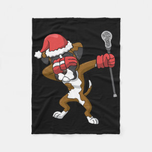 Lacrosse Dabbing Boxer Dog Lax Christmas Sports Fleece Blanket
