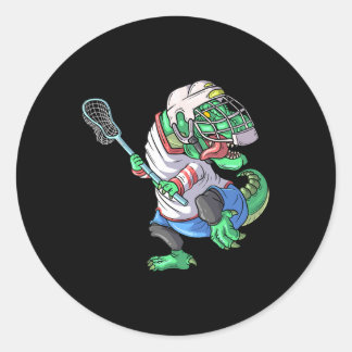 Lacrosse Dinosaur T Rex With Lacrosse Stick Funny Classic Round Sticker