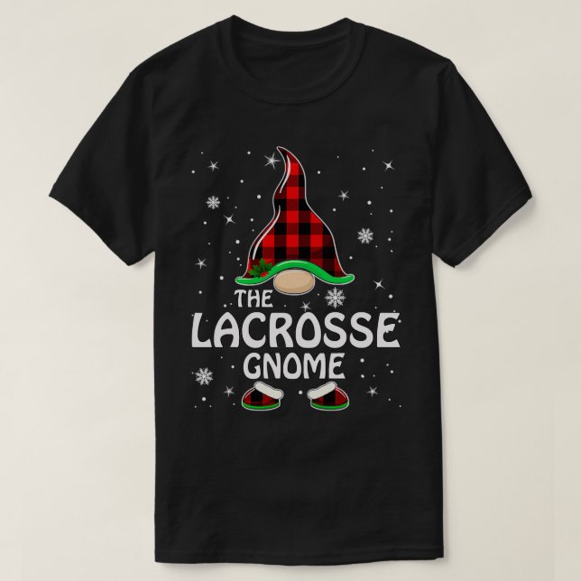 Lacrosse Gnome Buffalo Plaid Matching 3 T-Shirt (Design Front)
