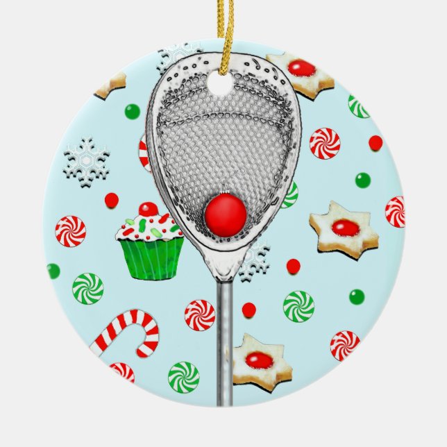 Lacrosse Goalie Christmas Collectible Ceramic Tree Decoration (Front)