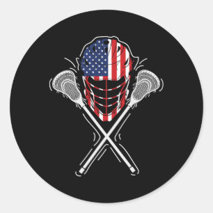 Lacrosse Helmet Crossed Sticks America Flag Gift  Classic Round Sticker
