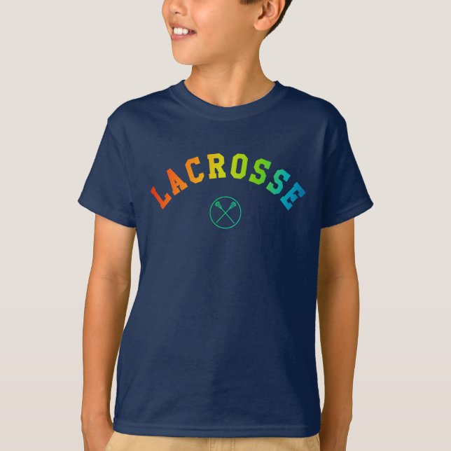 Lacrosse kid's shirt - colourful curved text (Front)
