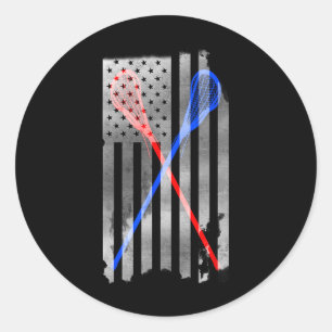 Lacrosse Lax American Flag  Classic Round Sticker