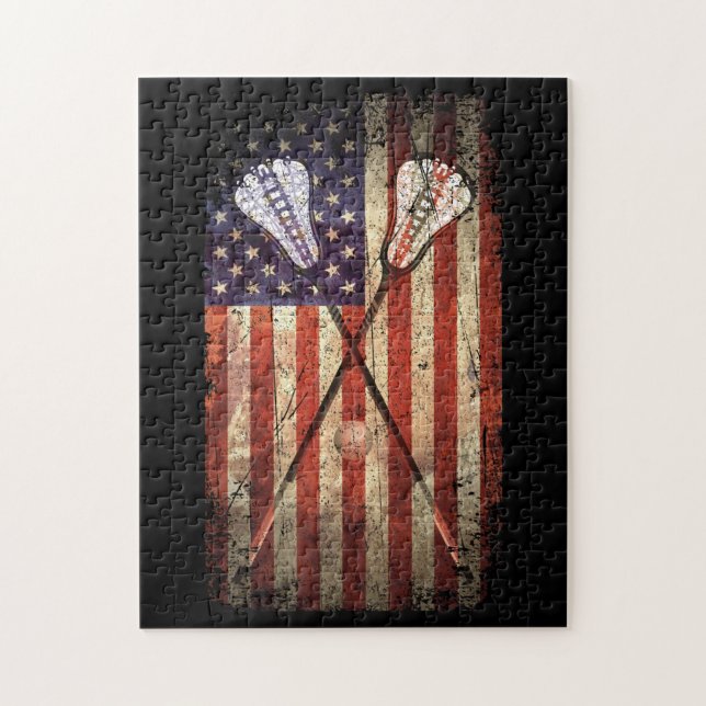 Lacrosse LAX American Flag Jigsaw Puzzle (Vertical)