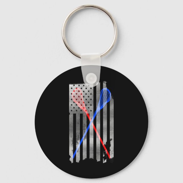 Lacrosse Lax American Flag  Key Ring (Front)