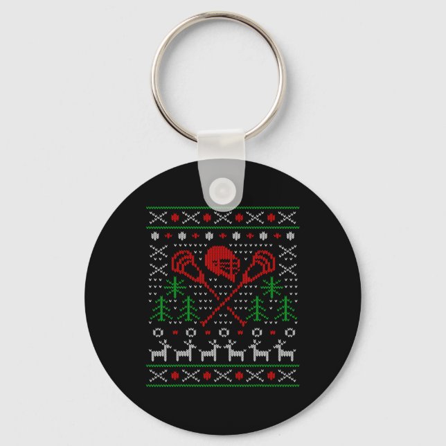 Lacrosse Lax Ugly Christmas  Key Ring (Front)