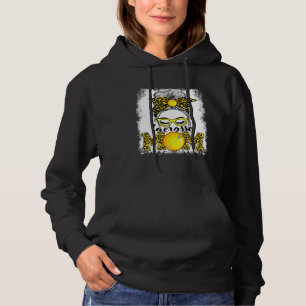 Lacrosse Mom Mother's Day Game Day Messy Bun Leopa Hoodie