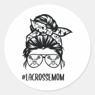 Lacrosse Mum Messy Bun Hair Gles Classic Round Sticker