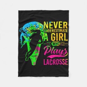 Lacrosse Never Underestimate A Girl Who Plays Lacr Fleece Blanket