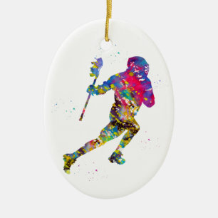 Lacrosse player ceramic tree decoration