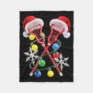 Lacrosse Player Christmas Lights Santa Hat Crosse Fleece Blanket