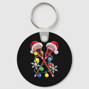Lacrosse Player Christmas Lights Santa Hat Crosse  Key Ring
