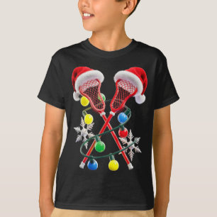 Lacrosse Player Christmas Lights Santa Hat Crosse  T-Shirt