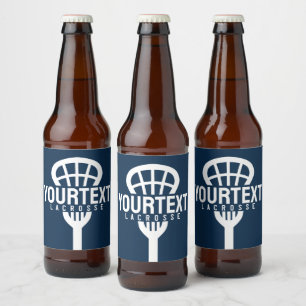 Lacrosse Player CUSTOM TEXT Team Mesh Sport Stick  Beer Bottle Label