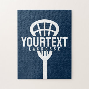 Lacrosse Player CUSTOM TEXT Team Mesh Sport Stick  Jigsaw Puzzle
