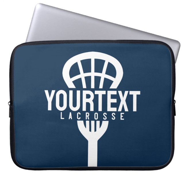 Lacrosse Player CUSTOM TEXT Team Mesh Sport Stick  Laptop Sleeve (Front)
