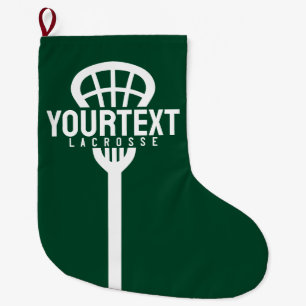 Lacrosse Player CUSTOM TEXT Team Mesh Sport Stick Large Christmas Stocking