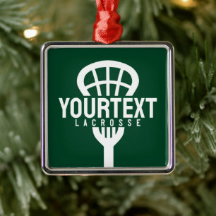 Lacrosse Player CUSTOM TEXT Team Mesh Sport Stick Metal Tree Decoration