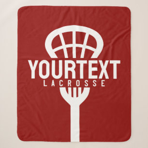 Lacrosse Player CUSTOM TEXT Team Mesh Sport Stick Sherpa Blanket