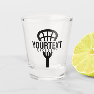 Lacrosse Player CUSTOM TEXT Team Mesh Sport Stick Shot Glass
