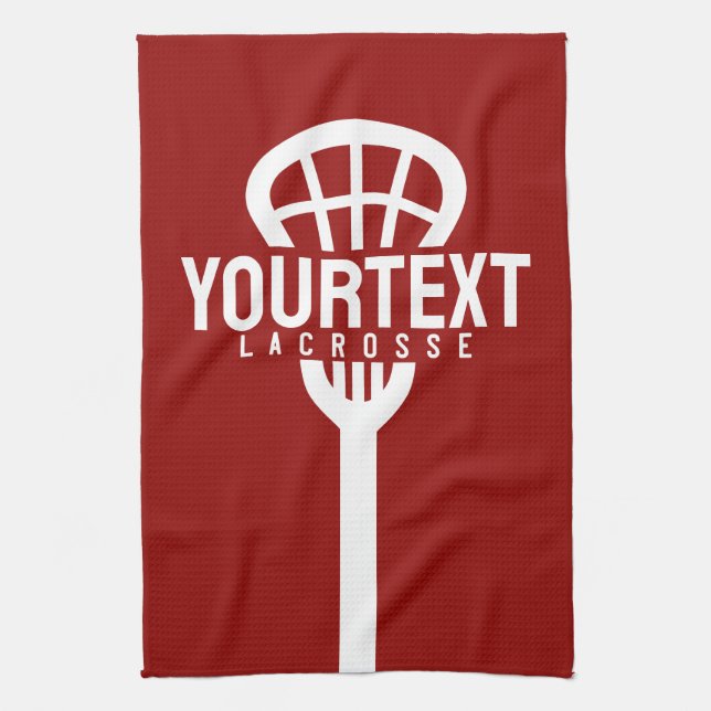 Lacrosse Player CUSTOM TEXT Team Mesh Sport Stick  Tea Towel (Vertical)