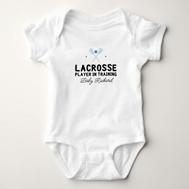 Lacrosse Player in Training | Custom Lacrosse Name Baby Bodysuit (Front)