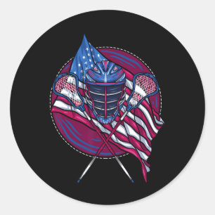 Lacrosse Player Lacrosse Stick Helmet Usa American Classic Round Sticker