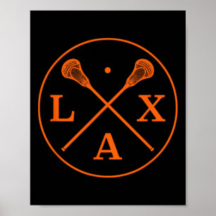 Lacrosse Player Logo - Orange Team Colour Lax Stic Poster