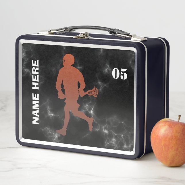 Lacrosse Player Personalised Name  Metal Lunch Box (In Situ)