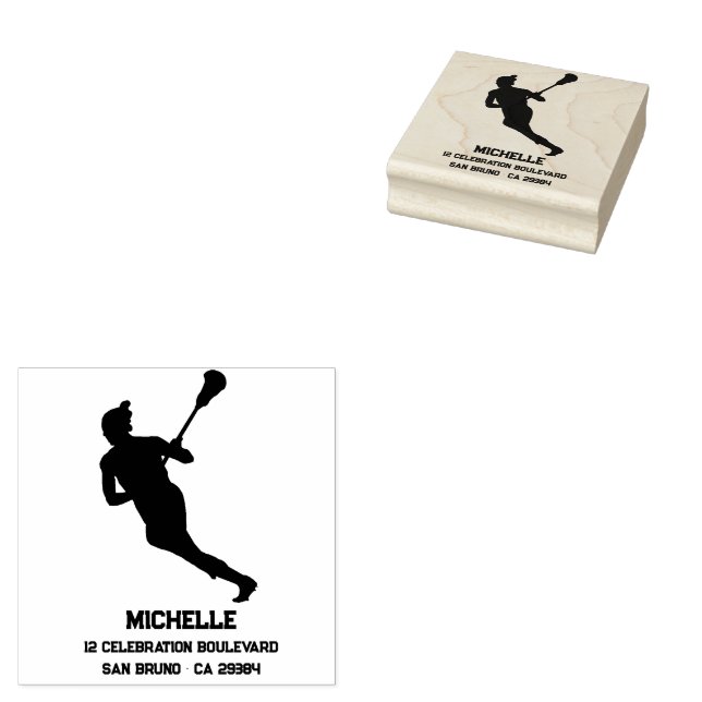 Lacrosse Player Personalised  Rubber Stamp (Stamped)
