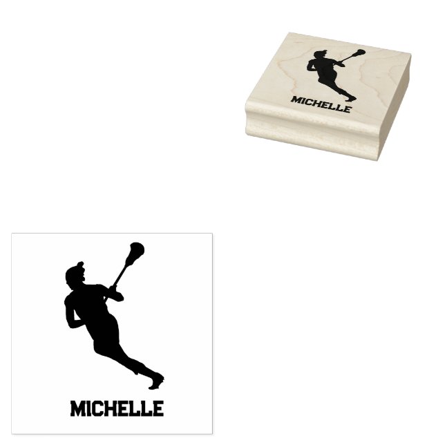 Lacrosse Player Personalised  Rubber Stamp (Stamped)