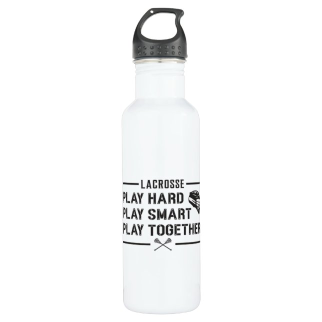 Lacrosse Player Play Hard Play Smart Team Gift 710 Ml Water Bottle (Front)