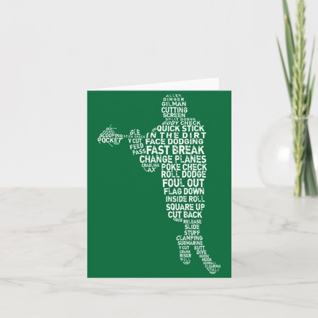 Lacrosse Player Typography Greeting Cards (Front)
