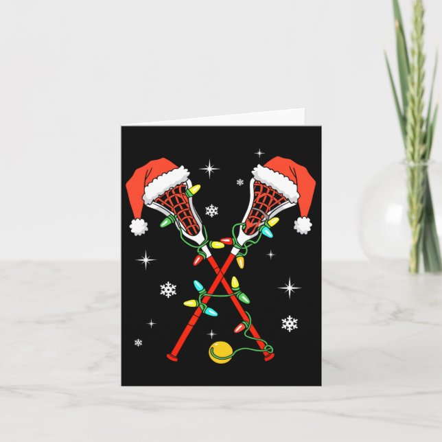 Lacrosse Player Xmas Lights Santa Hat Lacrosse Chr Card (Front)