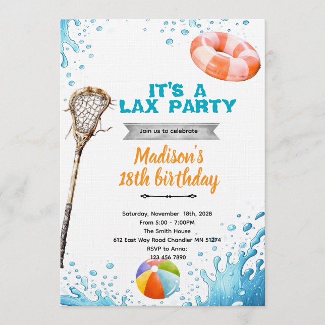 Lacrosse pool party invitation (Front)