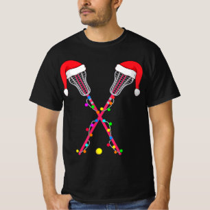 Lacrosse Santa Hat Christmas Lights Fun Sport Xmas T-Shirt
