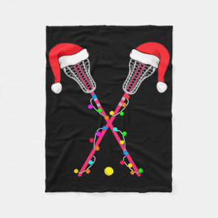 Lacrosse Santa Hat Christmas Lights Funny Sport Xm Fleece Blanket