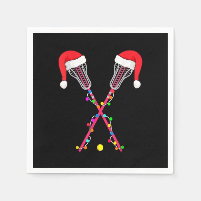 Lacrosse Santa Hat Christmas Lights Funny Sport Xm Napkin (Front)
