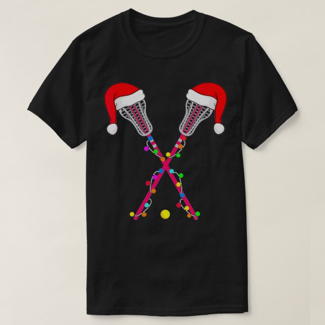 Lacrosse Santa Hat Christmas Lights Funny Sport Xm T-Shirt (Design Front)