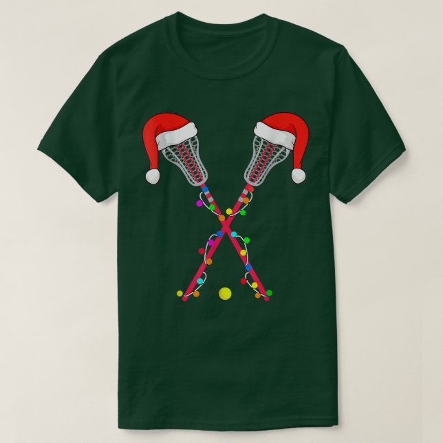 Lacrosse Santa Hat Christmas Lights Funny Sport Xm T-Shirt (Design Front)
