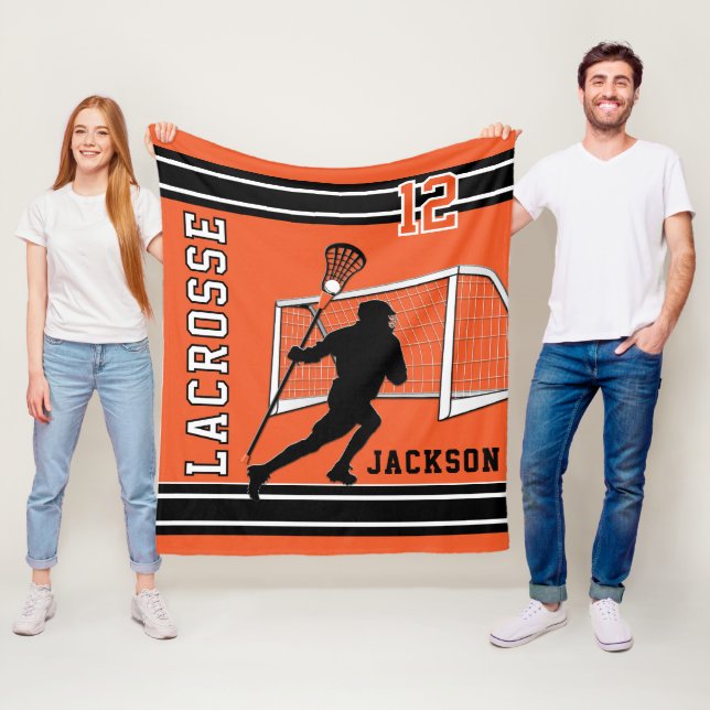 Lacrosse Sport - Orange, White, Black Fleece Blanket (In Situ)